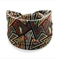 Elastic headband featuring a colorful tribal geometric pattern on black fabric background - Style 51