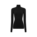 Slim fit black high neck t-shirt in tencel wool blend with long sleeves and hourglass shape - S / Black