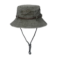 Outdoor washed canvas boonie hat with mountain embroidery and adjustable chin strap - Mountain Army Green (Traveller Embroidery)