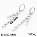 Pendientes largos de plata con circonitas rectangulares y medidas de 50x3mm para mujer - Borla Blanca Plateada (KE108823-KFC)