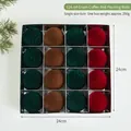Lot de 16 boules de Noël floquées de 6cm vert marron et rouge pour sapin de fête - Boules Floconnées Vert Café Rouge (616-64)