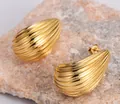 Elegant gold-tone 304 stainless steel drop earrings with vertical spiral texture - Amleh022