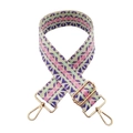 Bunter Boho-Ersatzschultergurt mit geometrischem Webmuster und goldenen Metallkarabinern - Grün Tiefrosa Violett