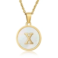 Gold-plated 18K stainless steel shell pendant necklace with embossed letter X - White Mother of Pearl Letter X