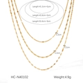 Detalle del collar de triple capa de oro 18K con medidas de longitud y especificaciones - Estilo de Collar de Tres Capas Dorado (HC-N40102) / Dorado