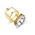 Detailed macro view of a golden bottle opener ring and silver spinner ring with gold chain - Size 6 / Bottle Opener Style / Two-Piece Set / Gold