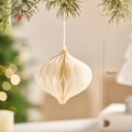 10cm cream white honeycomb paper christmas ornament hanging on a pine tree branch - White Gold Christmas Paper Ornament Style B