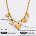 Golden stainless steel heart necklace with butterfly and pearl charms for women - Vintage Sun Butterfly Pearl Shell Necklace (XL31259) / 18K Gold Plated