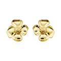 Elegant 14K gold plated stainless steel four-petal flower stud earrings for women - 3D Beaded Core Flower / Gold