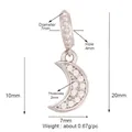 Macro detail of crescent moon pendant with white zircons and measurements - White Gold Moon