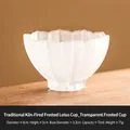Frosted lotus glass tea cup 70ml in ancient glaze finish with measurements - Transparent Frosted