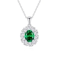 S925 silver necklace with oval emerald green gemstone pendant surrounded by white zircons - 925 Silver / Emerald Green (FDDZ-041)