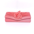 Elegant pink satin evening clutch bag with handmade 3D rose and pleated details - 27*10*5cm / Peach