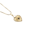 Collier cœur doré avec pendentif œil maléfique et zircons colorés sur fond blanc - Pendentif Cœur Mauvais Œil / Doré