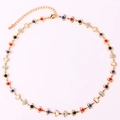Detail of gold chain necklace featuring colorful enamel heart pendants and lobster clasp - 18K Gold / Multicolor Necklace II