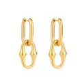 Minimalist gold stainless steel stirrup earrings with elegant oval link design on white background - Stirrup Link Gold Style (E922-GO)