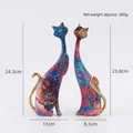 Abstract resin cat figurines with colorful graffiti finish and elegant gold accents - KY142 Oil Painting