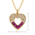 Detail showing 17mm by 15mm pink heart pendant with zircon and 14K gold plating - Rose Red Gemstone Heart Style (D285)