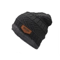 Winter dark grey knitted beanie for men and women with thick fleece lining - One Size / Dark Gray
