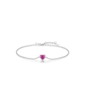 S925 sterling silver chain bracelet featuring a pink heart-shaped crystal centerpiece - Silver