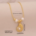 Collar de cobre dorado con colgante de concha, perlas de imitación y circonitas - 1# Caracol de Mar