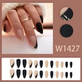Unghie finte a mandorla nero opaco e nude con foglia d'oro, set completo 24 pezzi - Nero Opaco e Nude con Glitter Oro (con Colla) (W1427)