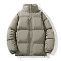 Men's khaki stand collar puffer jacket with horizontal quilting and adjustable hem cord - S / Grey Green