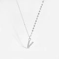 Silver s925 necklace with a sparkling pavé-set letter V pendant for women - 925 Silver / Letter V