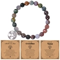 Purple agate beaded tree of life bracelet with grandmother gift cards set - India Agate