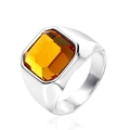 Anillo vintage de acero de titanio para hombre con gema ámbar de corte cuadrado grande - US 7 / Base Acero Piedra Amarilla