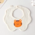 White cotton baby bib with orange cartoon tiger print and scalloped petal edges - Gauze Flower Bandage - Single Tiger