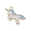 Ciondolo a forma di unicorno in smalto bianco e azzurro con bordi dorati per gioielli DIY - Unicorno che Corre Blu Bianco