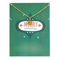 Detailed close-up of golden snowflake pendant necklace on a green Christmas gift card - Snowflake Green Card (YH6494) / Gold