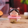 Q-version ancient Chinese beauty figurine in pink and red on golden drum base - Pink Base Roly-poly (1213-9C)