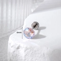 6mm pink octagonal crystal stud earring with titanium steel screw back for women - Colorful Pink (A147-6#)