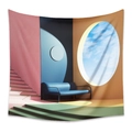 Detailed texture of bohemian surrealism tapestry with blue sofa and window views - Style ZJ520-11 / 73X95CM Brushed Fabric