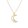Minimalist gold moon and star pendant necklace with zircons on white background - Moon and Star Style