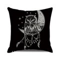 Halloween pillowcase featuring a black moon, owl, and forest design on a square cover - Owl and Mystic Forest