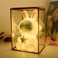 Glow white space rabbit night light in a gold-rimmed gift box with creative message - Space Bunny # Silver Star / Gift Box Version