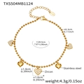 Detail of 18k gold plated stainless steel heart bracelet with zircon charms and specs - Gold Heart Anklet (20+5cm)