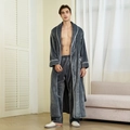 Men's thickened dark gray flannel bathrobe set with long pants and white trim - M / Elegant Gray (Men)