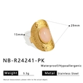 Detailed view of pink stone gold ring with dimensions 15x29mm and waterproof specs - Embossed Pink Stone Style (NB-R24241-PK)
