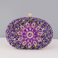 Elegant purple and gold crystal evening clutch bag with a floral rhinestone design - Purple