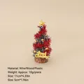 Miniature Christmas tree desk decor with gold stars and red garlands, 11cm height - No.69 - 11cm Tree with Gold Balls and Ribbons