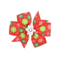 Détail d'un nœud de Noël rouge avec motif flocon vert et ornement central décoratif - Style Flocon de Neige Rouge Vert