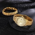 Luxury gold-plated men's watch and Cuban bracelet set with iced-out crystals - Gold Polished + Gold Cuban Bracelet