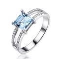 925 sterling silver ring with square light blue gemstone and shimmering side stones - Size 5 / Square Light Blue Gemstone Style (Split Shank) (RUJ069B-1)