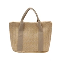 Bolso de paja tejida beige con diseño en V y asas dobles reforzadas para mujer - Dorado