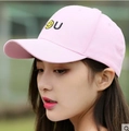 Casquette de baseball en coton rose avec broderie YOU et icône sourire pour femme - Adulte / Rose 'YOU'