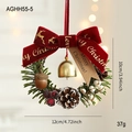 Christmas wreath with red velvet bow, pine cones, and gold bells for wall decoration - Red Velvet Reindeer Print Style (AGHH55-5)